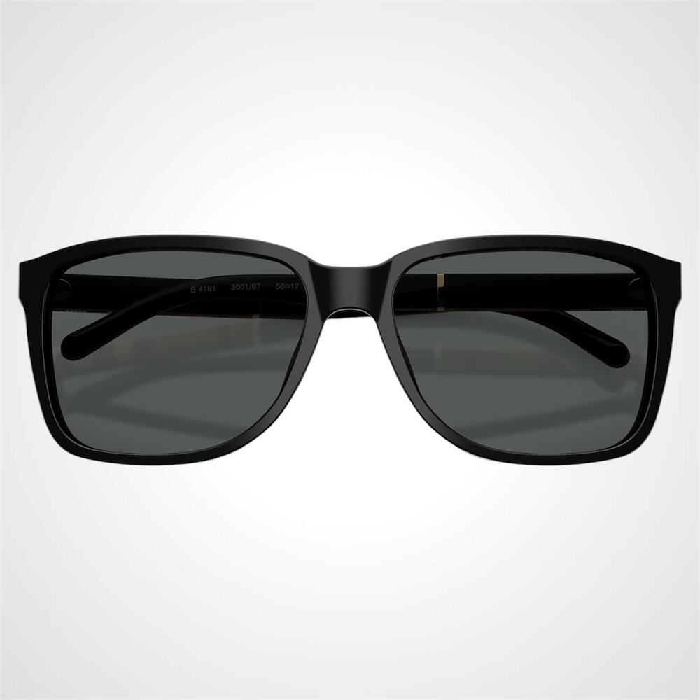 New Burberry Sunglasses Black Solid Square Frame Brown Check Arms 58mm - Picture 3 of 10